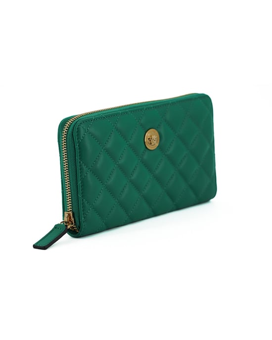 Authentic Versace Long Zip Around Wallet in Quilted Nappa Leather