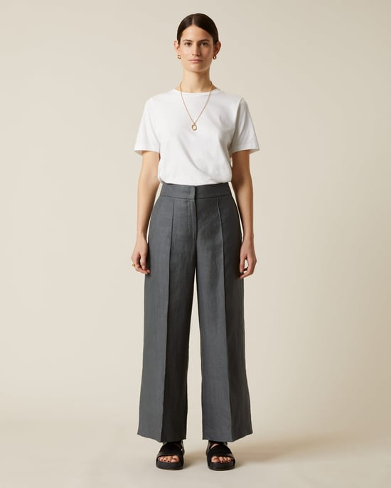 Linen Hb Wide Crop Trouser