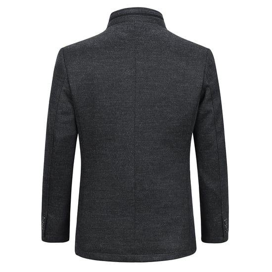Herren Kurzer Slim Fit Mantel mit Stehkragen Business Casual Wollmantel Grau - Image 3