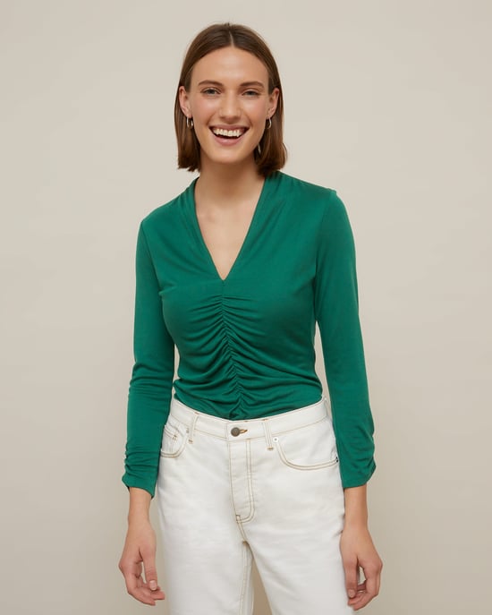Gathered V Neck Jersey Top