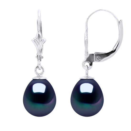 DIADEMA - Earrings - White Gold and Real Freshwater Pearls - Black Tahitian Style
