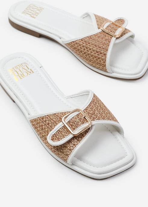 Wheres That From Womens 'Vermont' Front Buckle Raffia Sliders