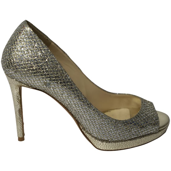 Jimmy Choo Metallic Luna Offene-Toe-Pumps aus goldfarbenem Leder - Image 1