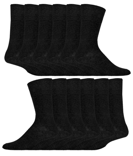 12 Paar Multipack Gentle Grip Top Diabetiker Socken | IOMI | Mid Calf Loose Top Non Elastic Cotton Socken mit Handlinked Seamless Toe - Black - Image 1