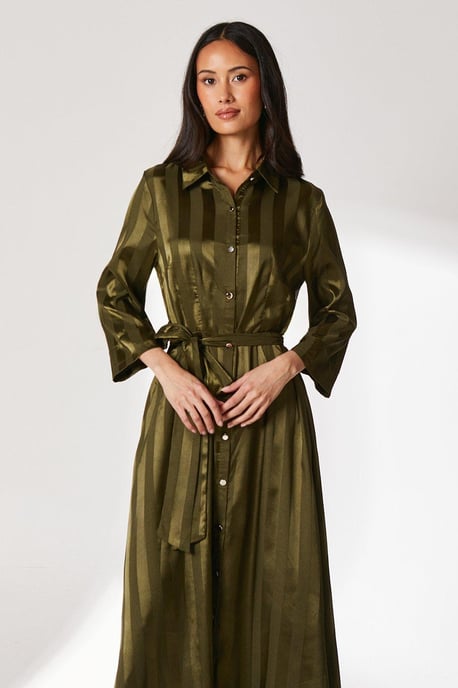 Satin Stripe Shirt Dress