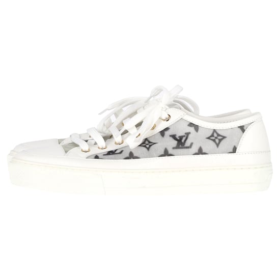Louis Vuitton Monogram Mesh Akzent Low-Top Sneakers aus weißem Leder - Image 6