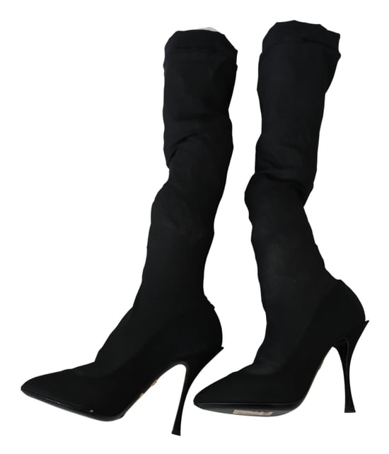 Dolce Gabbana Black Tulle Stretch Knee Socks Boots Shoes