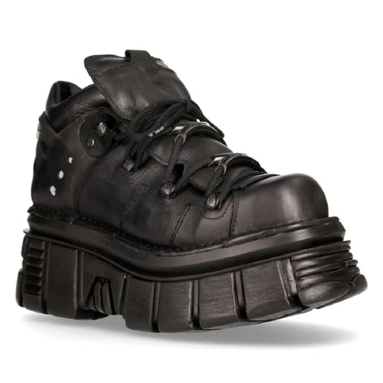 NEW ROCK 106N-S52 TOWER SHOES Metallic Black Leather Biker Punk Gothic Boots
