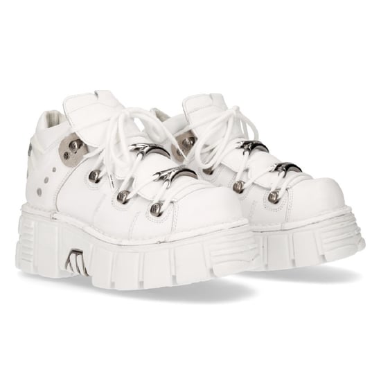 New Rock White Leather Gothic Ankle Boots¬-106N-S8