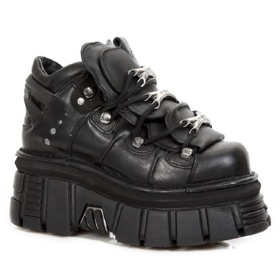 NEW ROCK 106-S29 TOWER SHOES Metallic Black Leather Biker Punk Gothic Boots