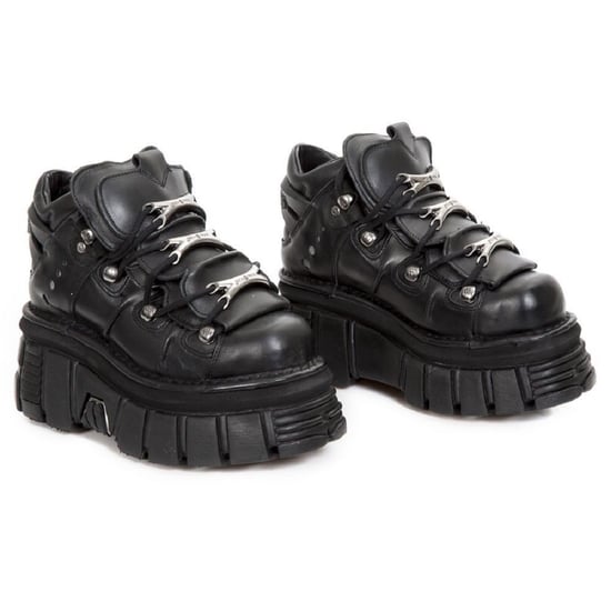 NEW ROCK 106-S29 TOWER SHOES Metallic Black Leather Biker Punk Gothic Boots
