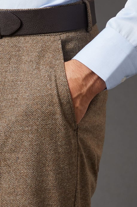 Light Brown Tweed Look Tailored Fit Suit Trouser