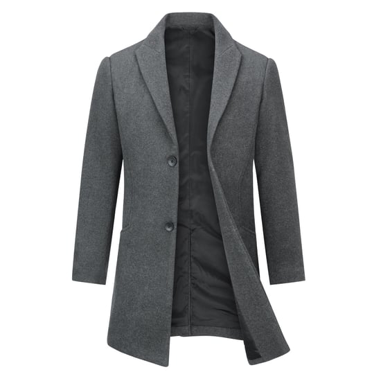 Men's Long Slim Fit Winter Warm Business Wool Coat Grey