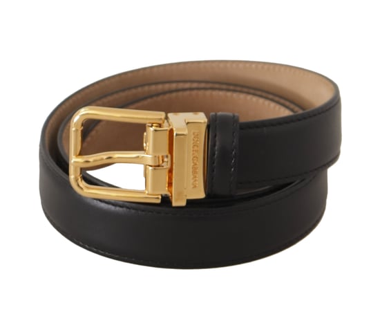 Dolce & Gabbana Women's Black Calf Leather Gold Metal Logo Waist Buckle Belt