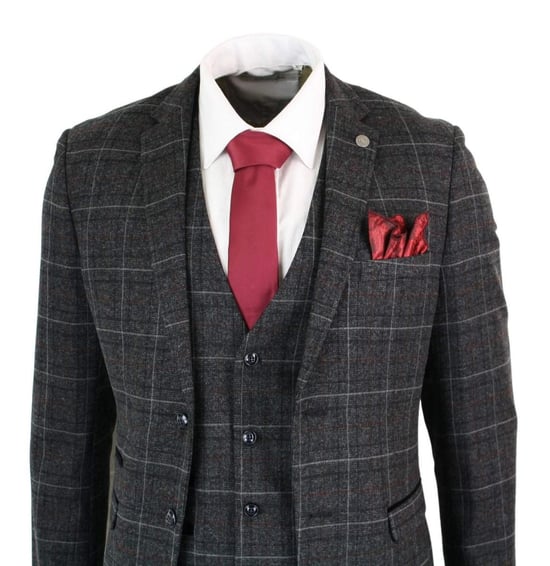 Herren 3-teiliger Anzug in charcoalgrauem Tweed mit Karomuster im Vintage-Retro-Stil - Image 5