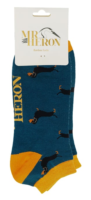 Herren Bamboo Trainer Socken | Herr Heron | Tier Themed atmungsaktiv Low Cut Sneaker Socken - Wurst Hund (Teal) - Image 2