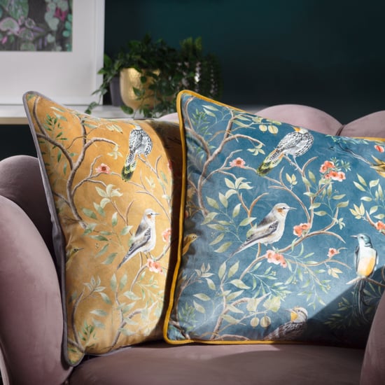 Wylder Tropics Orient Chinoiserie Birds Piped Velvet Cushion Cover