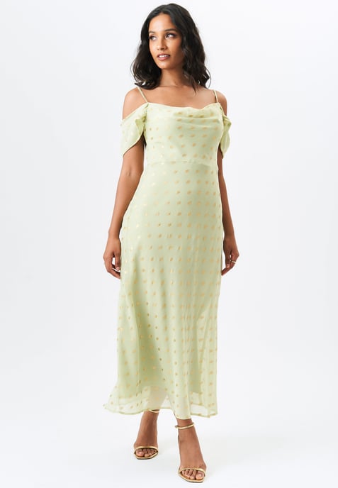 Rollkragen Maxikleid mit fallenden Ärmeln und Folie - Image 2