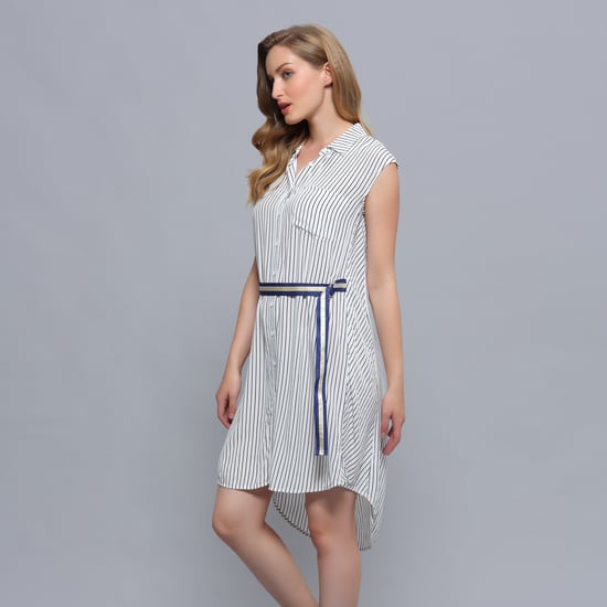 Minimalist Stripes Print Sleeveless Shirt Dress
