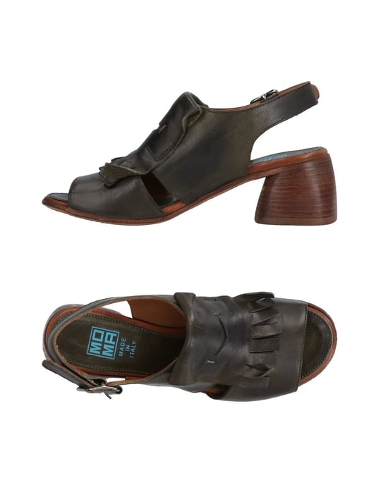 Moma Dark Green Leather Heeled Sandals
