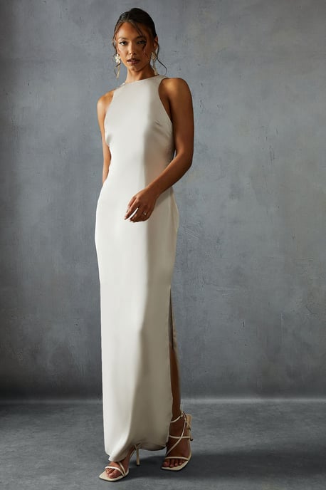 Premium Satin Racer Open Back Bridesmaid Dress