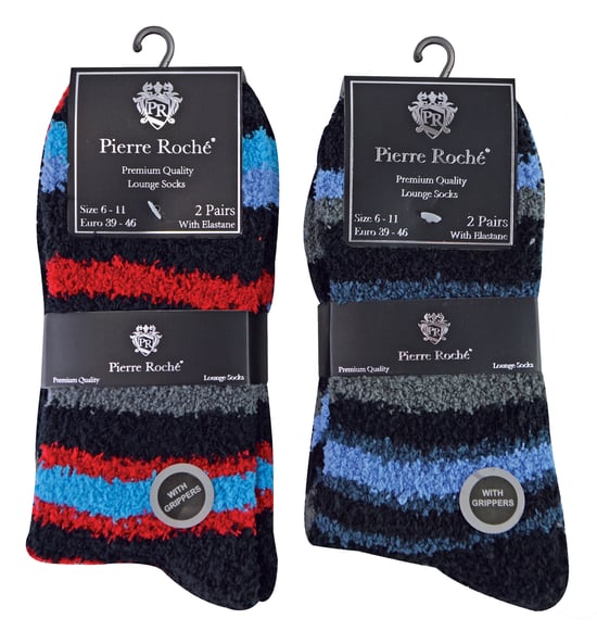 4 Paar Herren Bettsocken |Thermal Anti-Rutsch Fuzzy Slipper Socken - Blau / Rot gestreift - Image 2