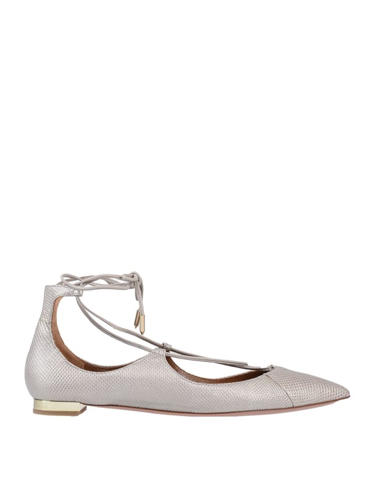 Aquazzura Light Grey Printed Leather Strapped Ballet Flats