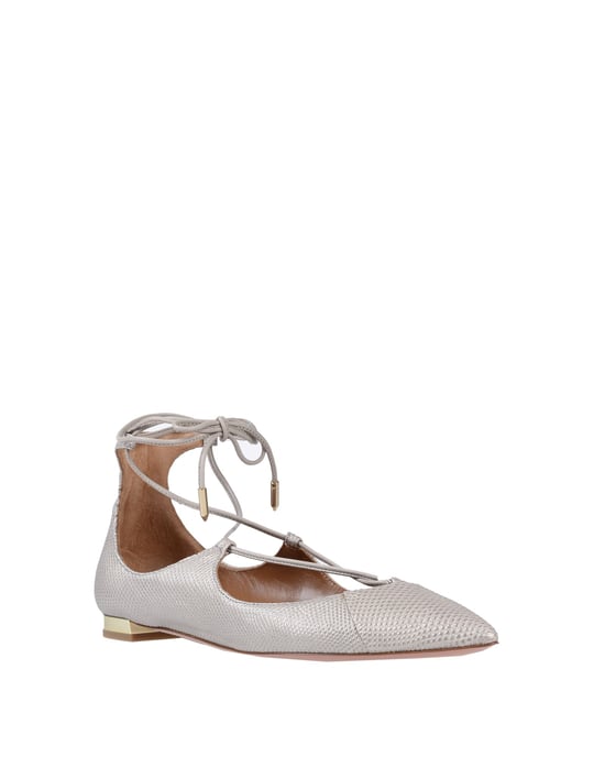 Aquazzura Light Grey Printed Leather Strapped Ballet Flats
