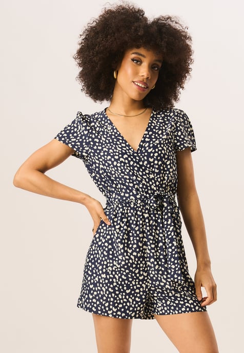 Animal Print Belted Wrap Playsuit