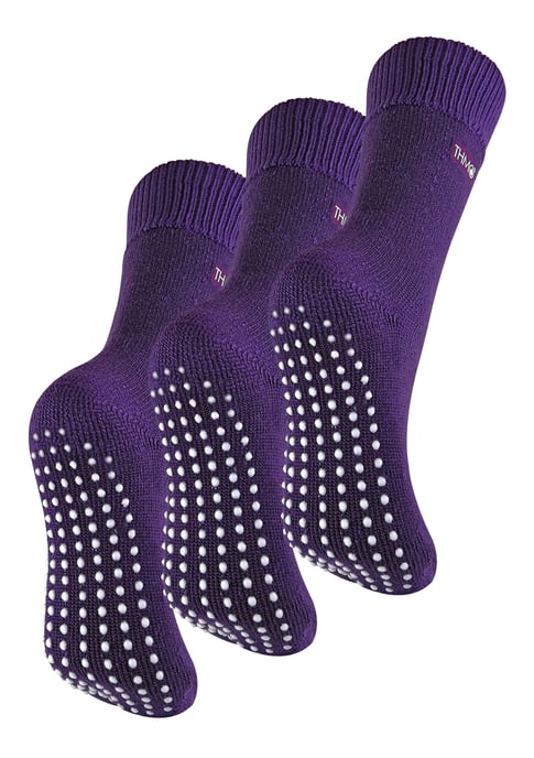 THMO - 3 Paar mit Fleece gefütterte, atmungsaktive Damen-Slipper-Socken - Lila - Image 1