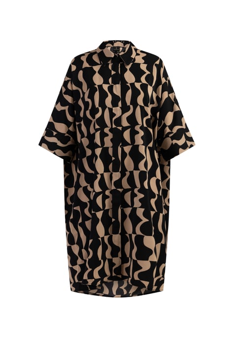 Dreimaster Hemdkleid Damen Schwarz Hellbraun - Image 1