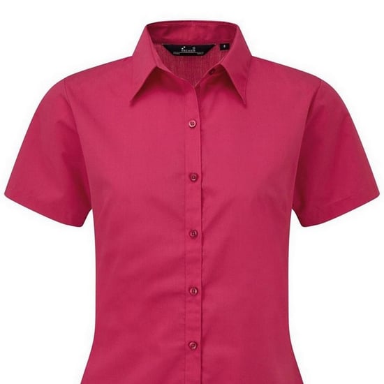 Premier Damen Kurzarm Popeline Bluse / Arbeitshemd (Hot Pink) - Image 2