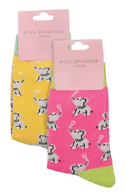 Miss Sparrow - 2er-Pack Mädchen Bambus Tier gemusterte Socken - Elefanten - Image 2