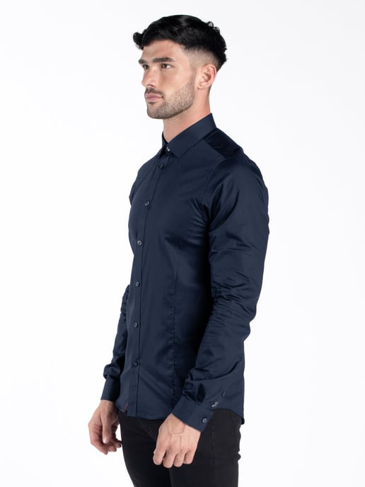 Luke 1977 Men's The Butchers Pencil Slim Fit Smart Shirt in Navy