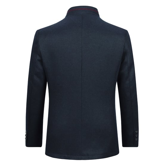 Herren Kurzmantel Slim Fit mit Stehkragen Business Casual Wollmantel Blau - Image 3