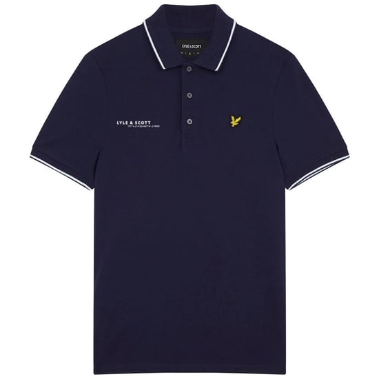 Lyle & Scott Marineblaues kurzarmliges Poloshirt mit Koordinatenmuster und Logo - Image 1