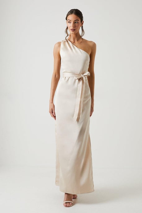 One Shoulder Satin Maxi Bridesmaid Dress - Image 1