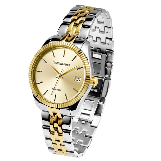 Victoria Hyde, Uhr, Gold-Silber, goldenes Zifferblatt, Kalenderfunktion - Image 1