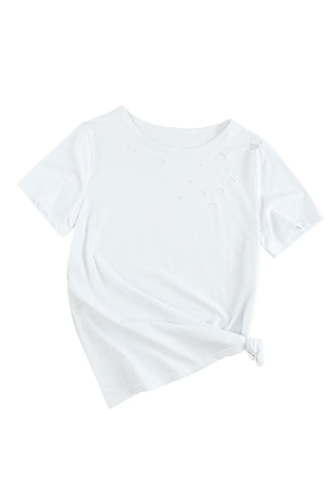 Damen-T-Shirt aus Baumwollmischung mit Rundhalsausschnitt in Weiß - Image 2