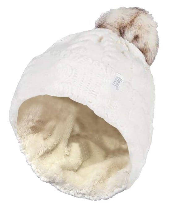 Wärmehalter - Damen Strickfleece gefütterte Thermo-Bommelmütze mit Pom Pom - Image 1