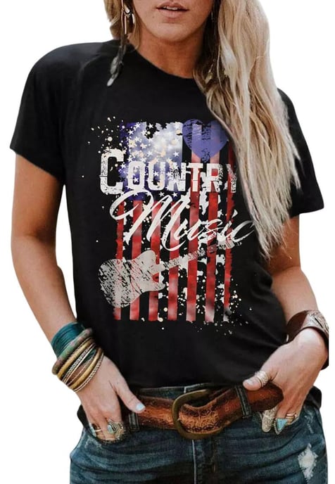 Damen-T-Shirt mit amerikanischem Flaggen-Print, kurzärmlig, in Schwarz - Image 5