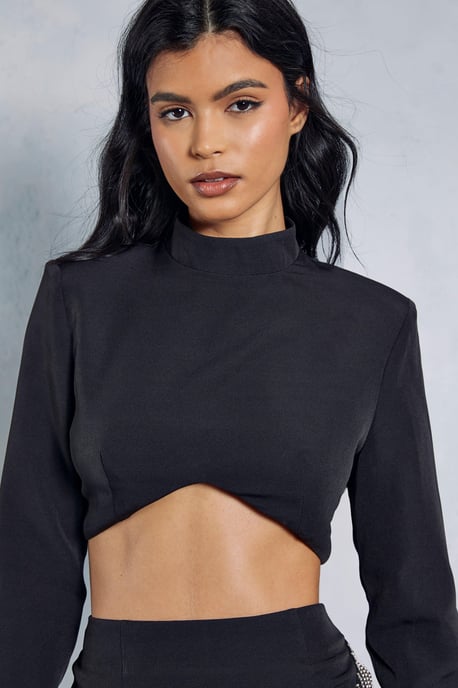 Shaped Bust Long Sleeve Top & Diamante Trim Skirt Co-ord
