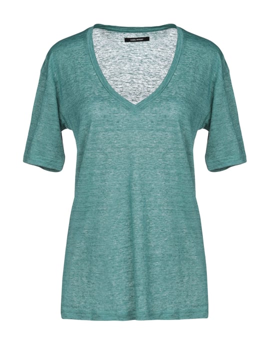 Isabel Marant Green Linen V-Neck T-Shirt