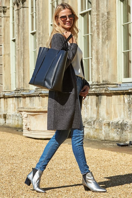 Charcoal Longline Zip Pocket Cardigan