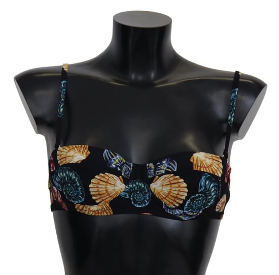Dolce & Gabbana Black Seashells Print Women's Swimwear Bikini Top