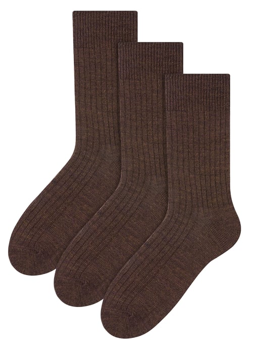 3 Paar Multipack Herren Alpaka Wolle Socken | Steven | Winter Thick Warm Boot Socken - Braun - Image 1