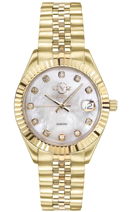 GV2 Neapel Silber Zifferblatt 12402 Gelbgold Schweizer Quarz Diamant Uhr - Image 1