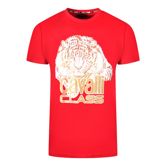 Cavalli Class großes Tiger-Logo rotes T-Shirt - Image 1
