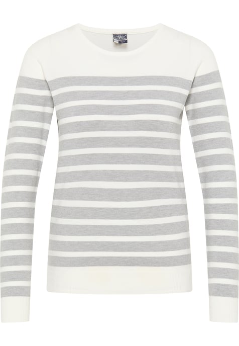 Dreimaster Strickpullover Damen Wollweiss Grau Melange - Image 1
