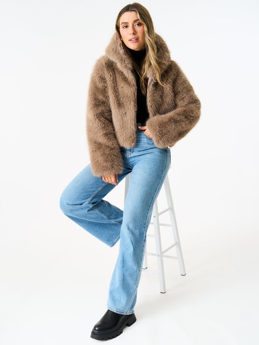 Zip Front Cropped Faux Fur Jacket